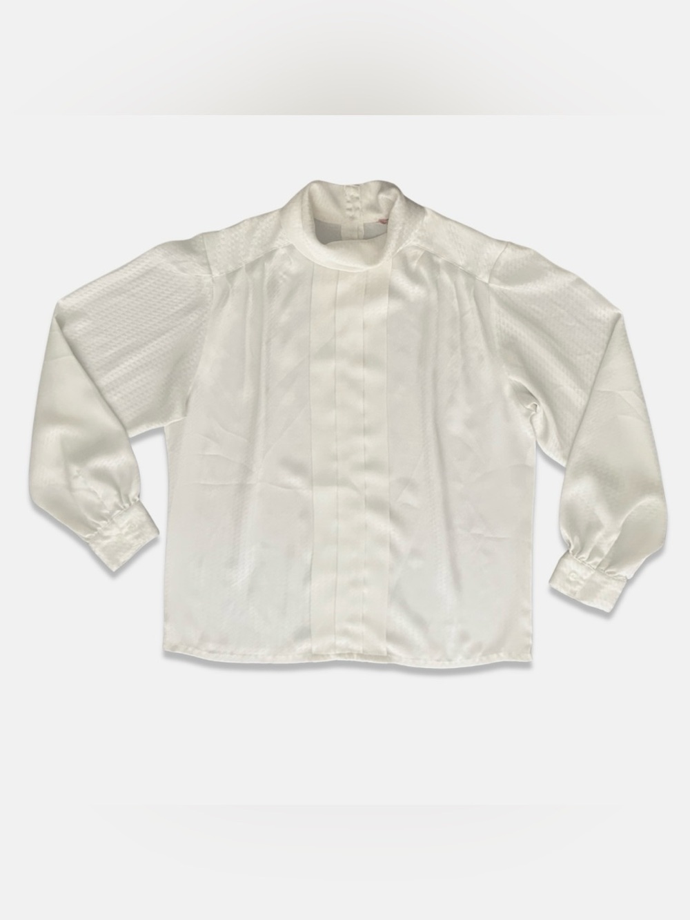 Vintage Ivory Turtleneck Pleated Long Sleeve Blouse Size MP